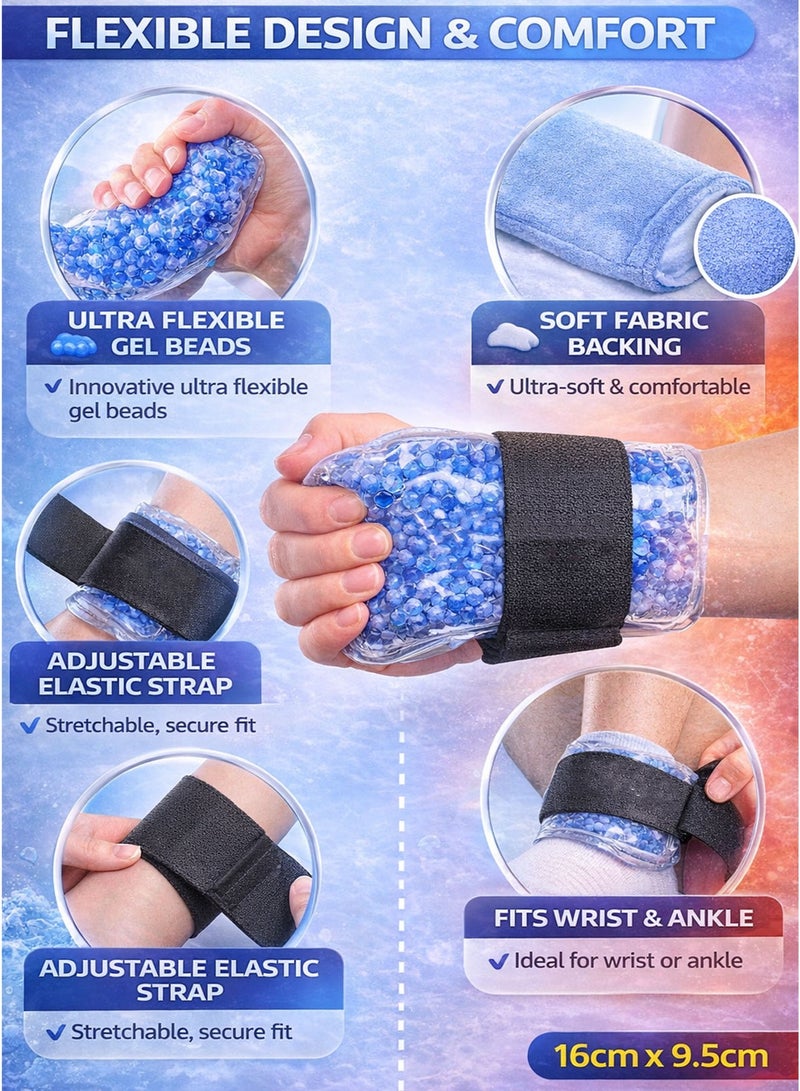 Spectrum Hot & Cold Therapeutic Gel Beads Pack for Wrist & Ankle Blue 16 x 9.5 cm Reusable Ice Pack & Heat Pack with Ultra Flexible Gel Beads and Ultra Soft Fabric Backing Adjustable Elastic Strap Pain Relief Wrap for Sprains Swelling Inflammation Arthritis Tendinitis Joint Pain Muscle Pain Sports Injury Gym Recovery Bumps Bruises Stiffness Strain Compression Therapy Support - Image 4